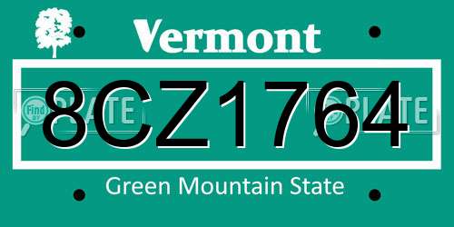8CZ1764 Vermont License Plate