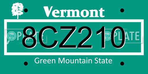 8CZ210 Vermont License Plate