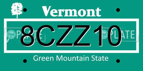 8CZZ10 Vermont License Plate