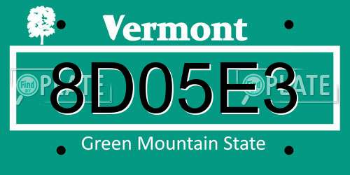 8D05E3 Vermont License Plate
