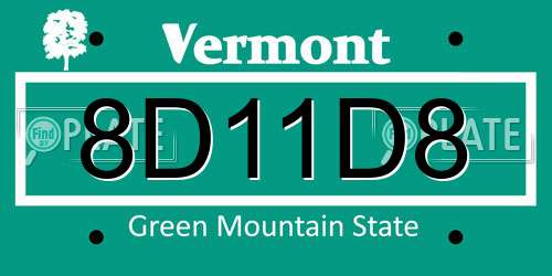 8D11D8 Vermont License Plate