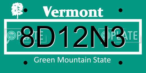 8D12N3 Vermont License Plate