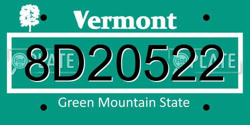 8D20522 Vermont License Plate