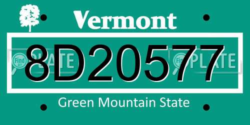 8D20577 Vermont License Plate