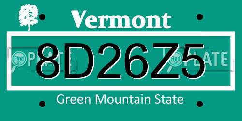 8D26Z5 Vermont License Plate
