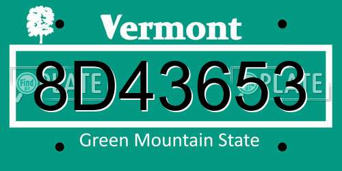 8D43653 Vermont License Plate