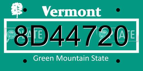 8D44720 Vermont License Plate