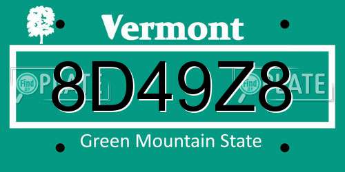 8D49Z8 Vermont License Plate