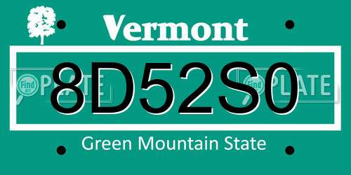 8D52S0 Vermont License Plate