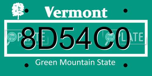8D54C0 Vermont License Plate
