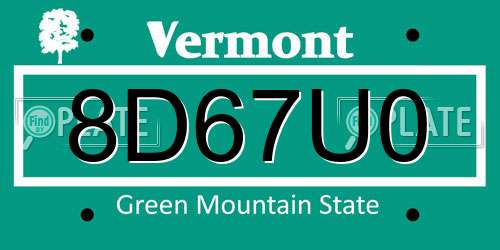 8D67U0 Vermont License Plate