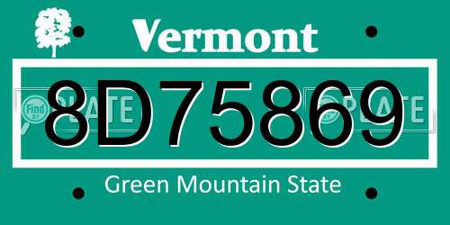 8D75869 Vermont License Plate