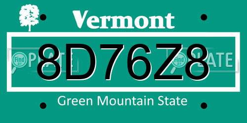 8D76Z8 Vermont License Plate