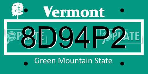 8D94P2 Vermont License Plate