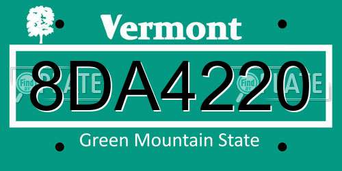 8DA4220 Vermont License Plate