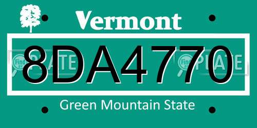 8DA4770 Vermont License Plate