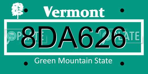 8DA626 Vermont License Plate