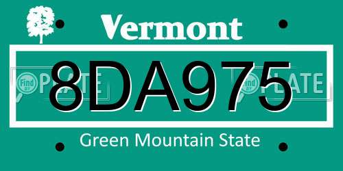 8DA975 Vermont License Plate