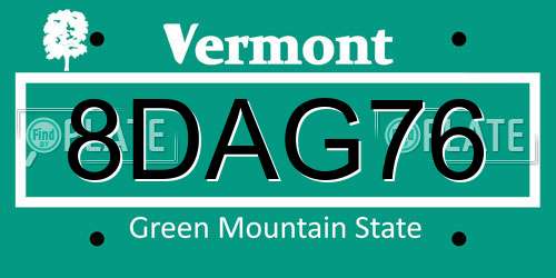 8DAG76 Vermont License Plate