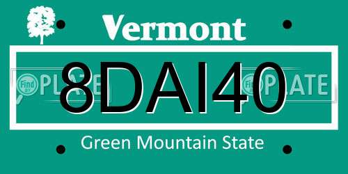 8DAI40 Vermont License Plate