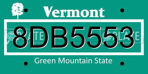 8DB5553 Vermont License Plate