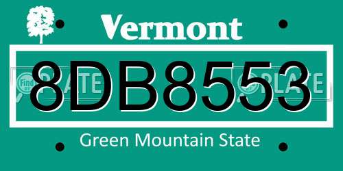 8DB8553 Vermont License Plate