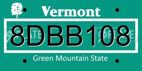 8DBB108 Vermont License Plate