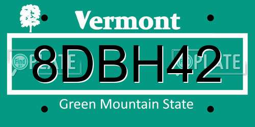 8DBH42 Vermont License Plate