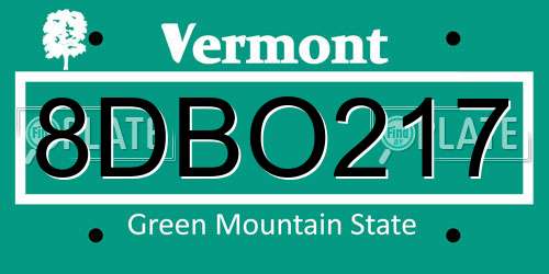 8DBO217 Vermont License Plate