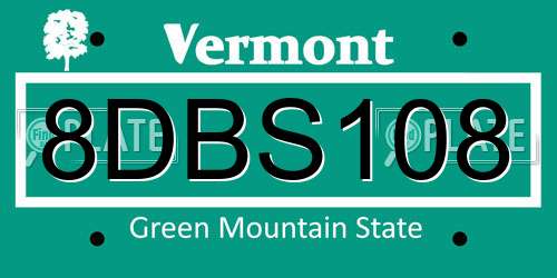 8DBS108 Vermont License Plate