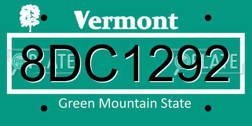 8DC1292 Vermont License Plate