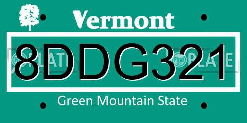 8DDG321 Vermont License Plate