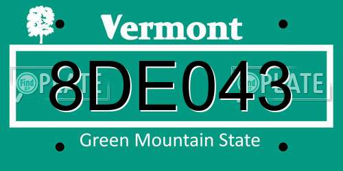 8DE043 Vermont License Plate