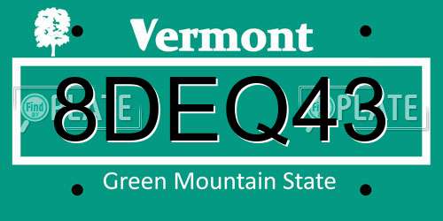 8DEQ43 Vermont License Plate