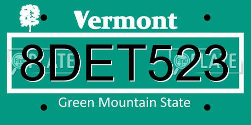 8DET523 Vermont License Plate