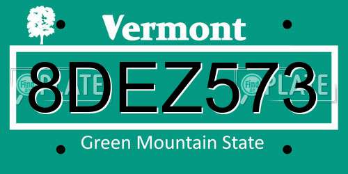 8DEZ573 Vermont License Plate