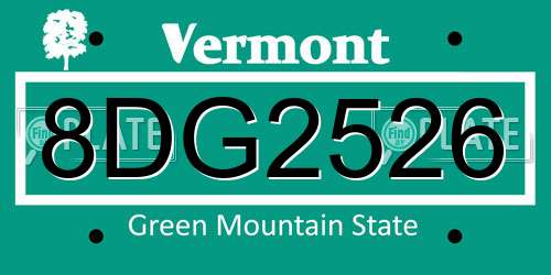 8DG2526 Vermont License Plate