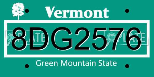 8DG2576 Vermont License Plate