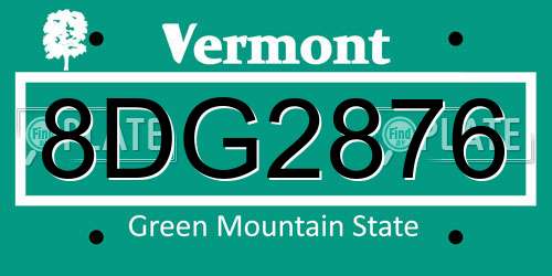 8DG2876 Vermont License Plate