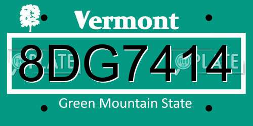 8DG7414 Vermont License Plate
