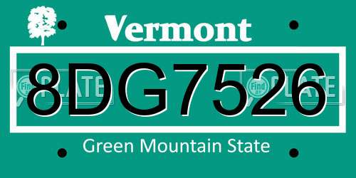 8DG7526 Vermont License Plate