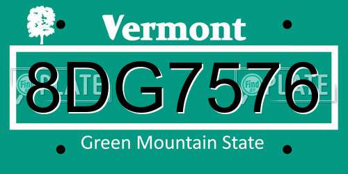 8DG7576 Vermont License Plate
