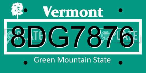 8DG7876 Vermont License Plate