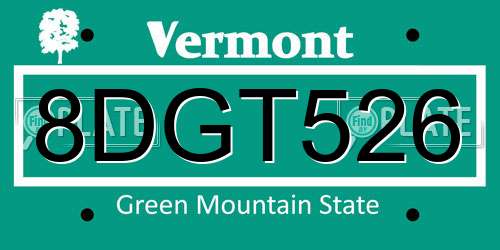 8DGT526 Vermont License Plate