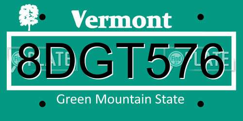8DGT576 Vermont License Plate