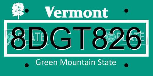 8DGT826 Vermont License Plate
