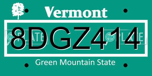8DGZ414 Vermont License Plate