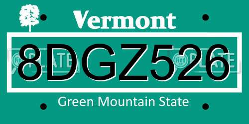 8DGZ526 Vermont License Plate