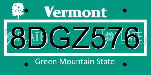 8DGZ576 Vermont License Plate