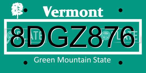 8DGZ876 Vermont License Plate